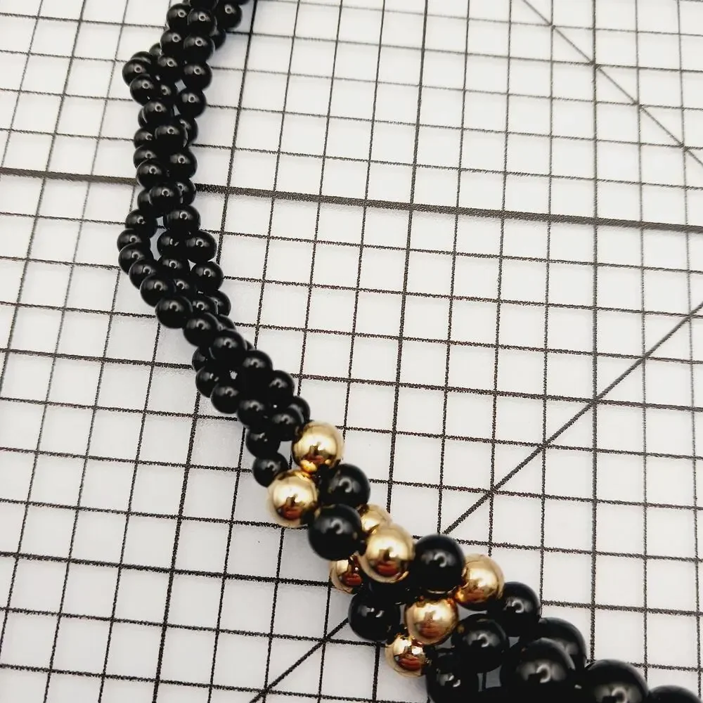 Necklace VTG Beaded Black Gold Cluster Bib Statement Retro Formal Cocktail 90s